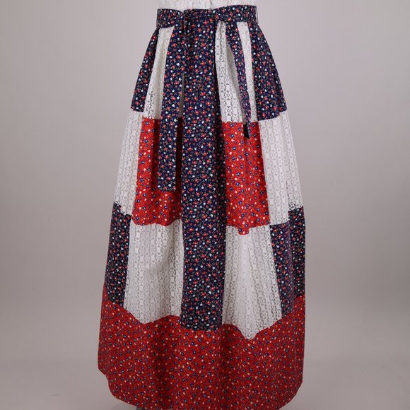 Vintage Patchwork Quilt Maxi Boho Hippie White Eyelet Cottage Core Prairie Dress - Picture 2 of 8